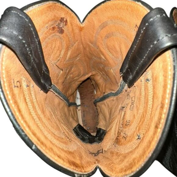 Tony Lama Mens CZ820  Buck Black Leather Pull On Cowboy Western Boots US 9.5 EE